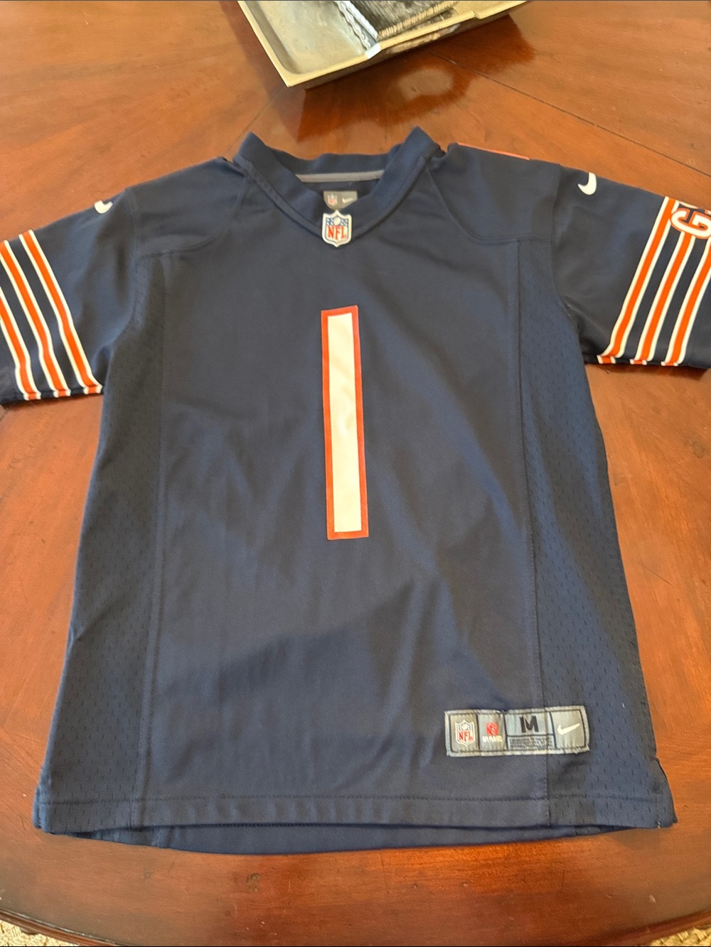 Nike Kids Navy Blue Jersey with Orange Accents Fields #1 Chicago Bears